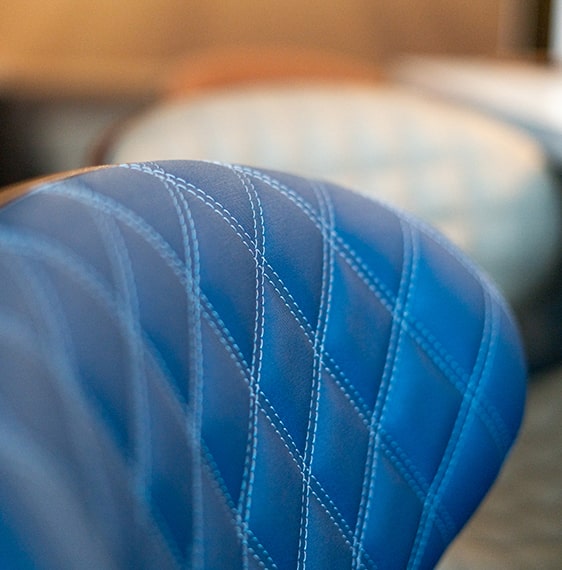 Blue Bar Stool with Diamond Stitch Upholstery
