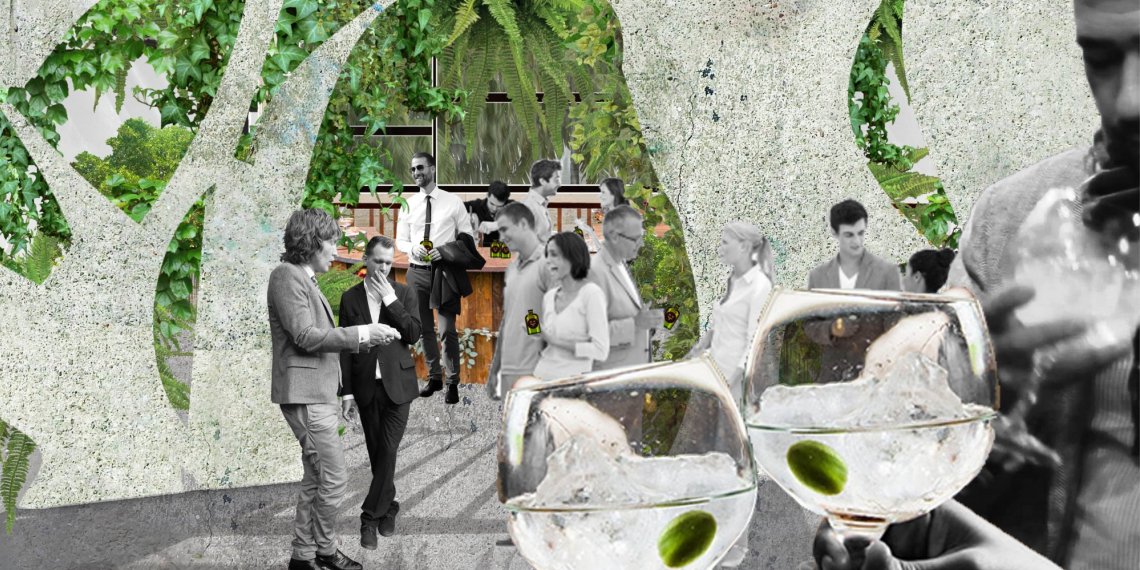 BEE.GIN distillery scheme visual of cantilevered bar