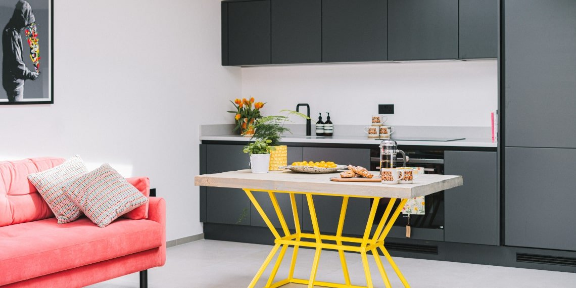 Kitchen Table with a Metal Yellow Frame