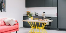 Kitchen Table with a Metal Yellow Frame