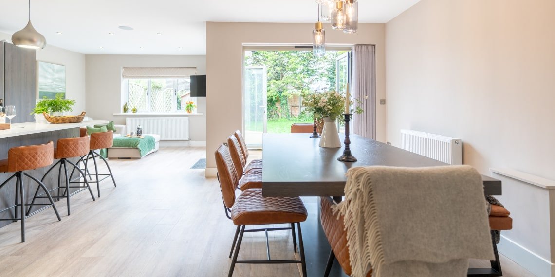 Contemporary Open Plan Kitchen, Living Room and Dining Area