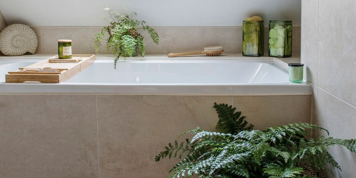 Quay View Bathroom interior, green ferns 